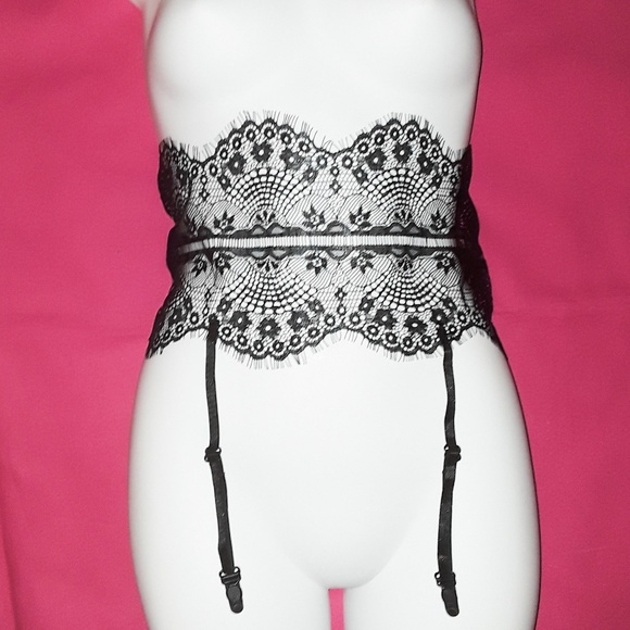 Sexy Black Chantilly Lace High Waisted Garter Belt - Picture 3 of 8